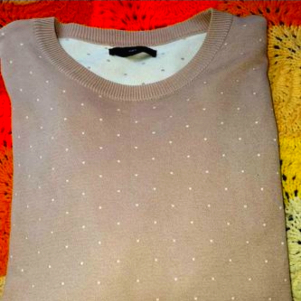 Ermenegildo Zegna Cotton Beige & White Polka Dot Sweater L/XL Orig. $395